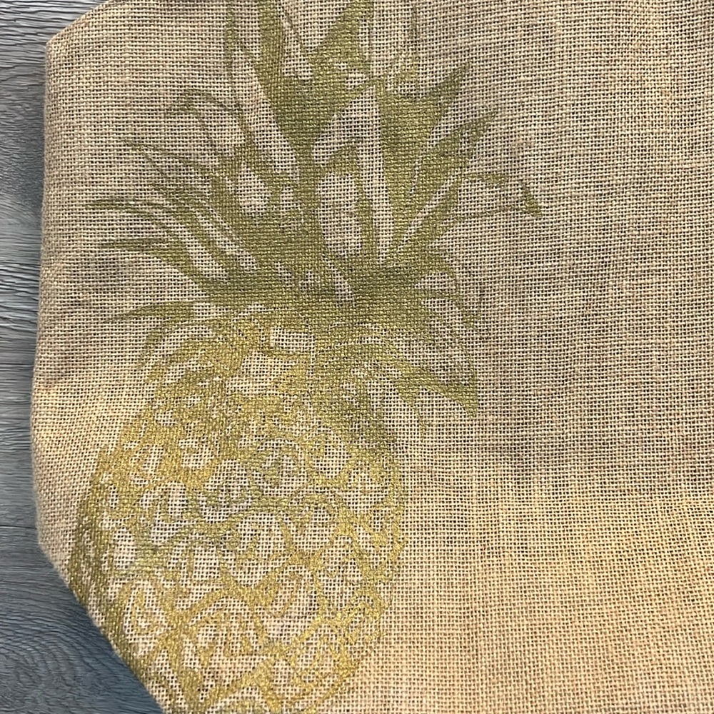 Tote Golden Pineapple Burlap Bag Large lined beach and city coastal summer - Picture 5 of 13
